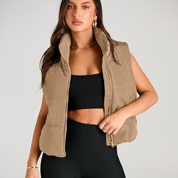 Automet Jackets & Blazers - NWT Automet Women's Tan Lightweight Stand Up Collar Cropped Vest Sz Small